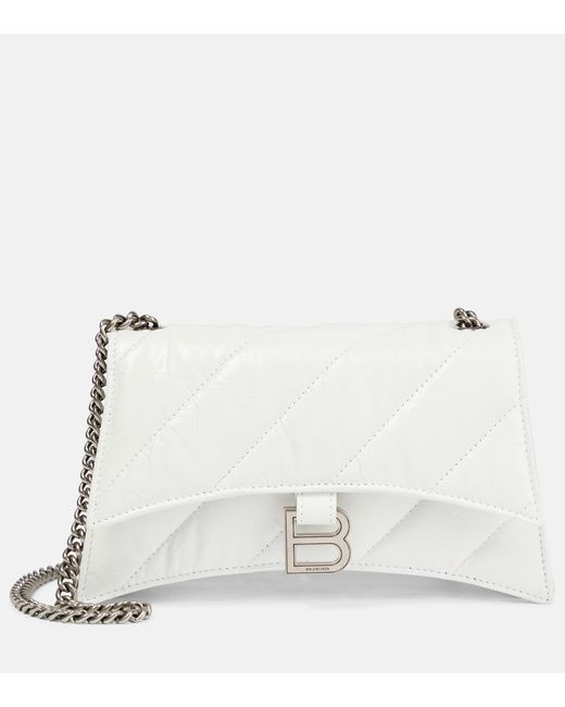 Balenciaga Crush Mini Quilted Leather Wallet On Chain in White | Lyst