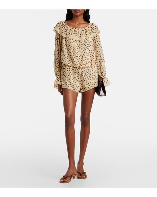 Posse Natural Priscilla Leopard-Print Silk Blouse