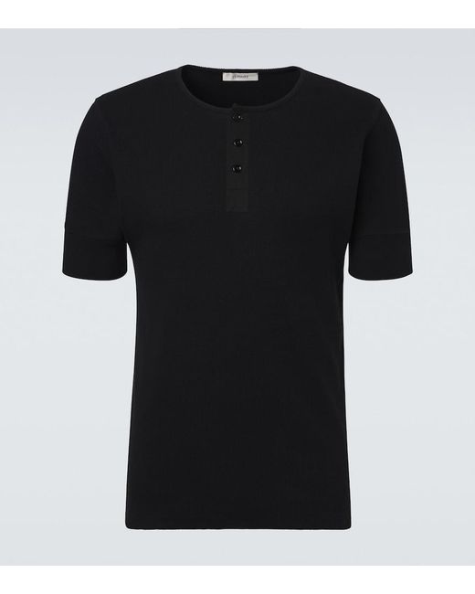 Lemaire Black Cotton And Linen Henley Shirt for men