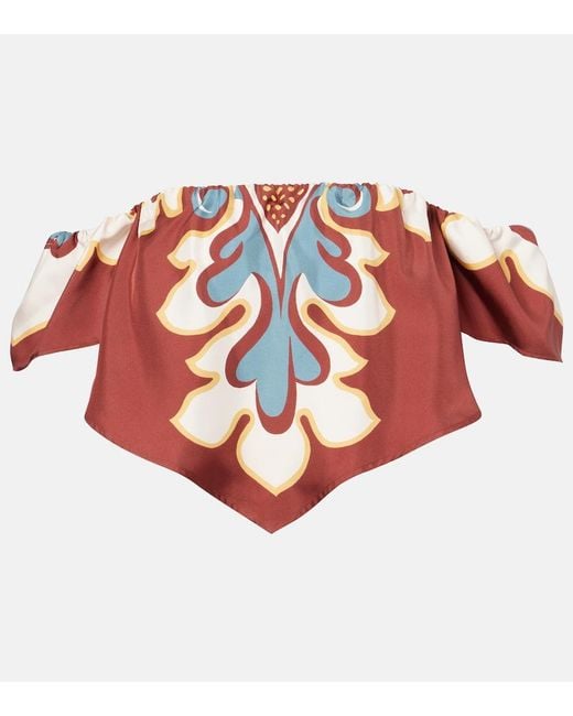 LaDoubleJ White Sand Dollar Off-Shoulder Silk Top