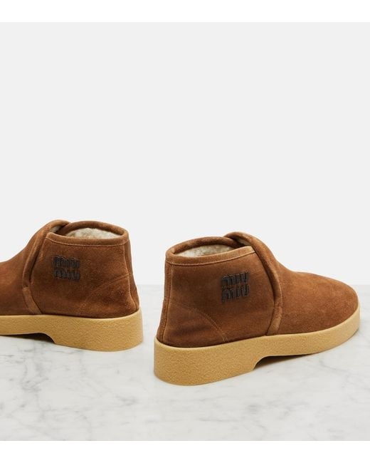Miu Miu Brown Shearling-Lined Suede Boots