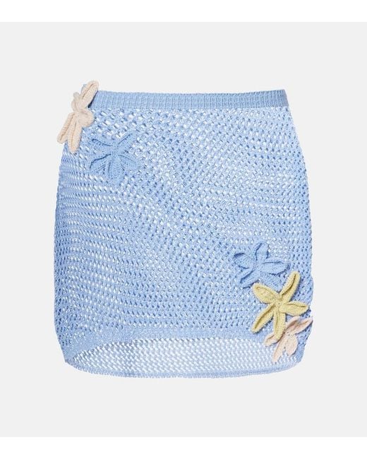 Bananhot Blue Cori Open-Knit Lame Miniskirt