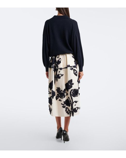 Erdem White Floral Fil Coupe Poplin Midi Skirt