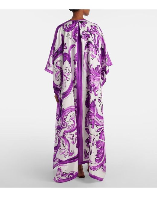Dolce & Gabbana Purple Majolica Silk Twill Beach Dress