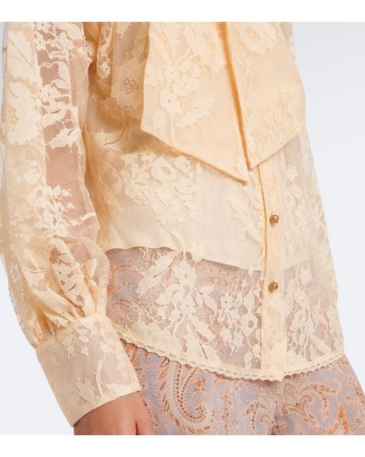 Zimmermann Natural Valiant Tie-Neck Lace Blouse