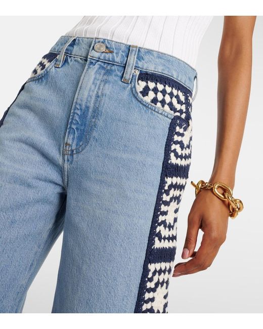FRAME Blue Le Jane Crop Crochet Straight Jeans