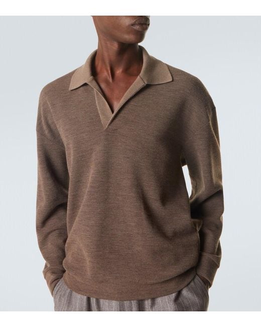 Giorgio Armani Brown Virgin Wool Polo Sweater for men