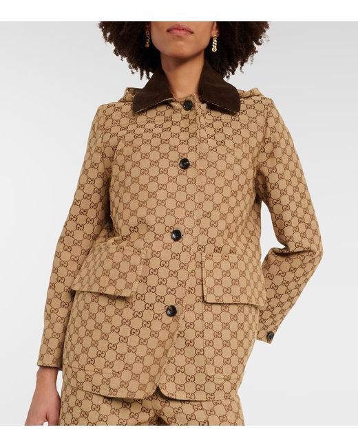 Gucci Brown GG Cotton-blend Canvas Peacoat
