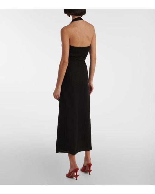 Sir Black Dorian Ruched Linen-Blend Midi Skirt