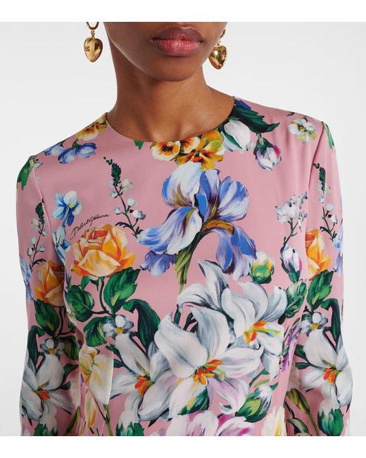Floral Midi Vestido en Silk Blend Dolce & Gabbana de color White