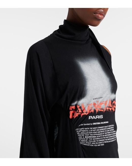 Balenciaga Black Logo Caped Cotton Jersey Maxi Dress