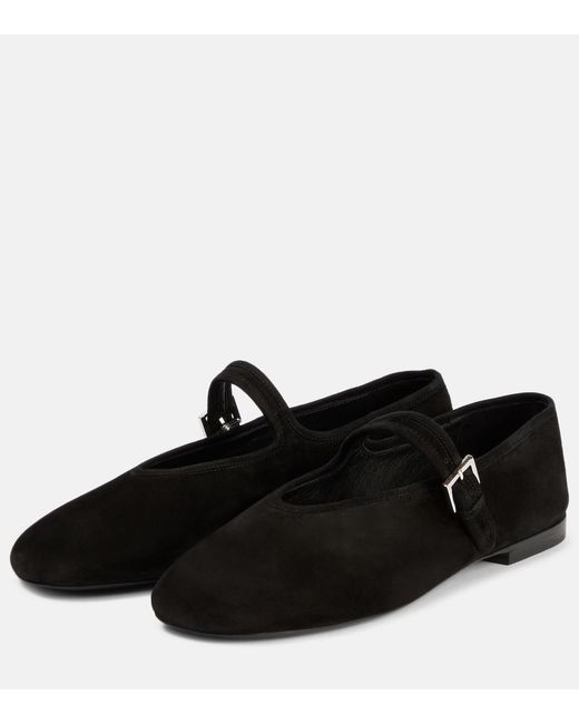The Row Black Suede Mary Jane Flats