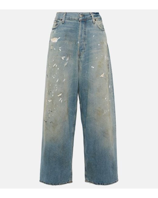 Acne Blue Distressed Mid-rise Wide-leg Jeans