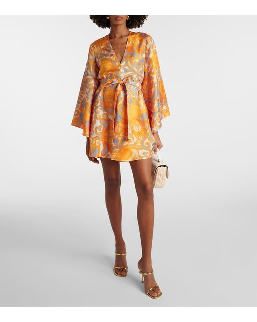 LaDoubleJ Orange Printed Silk Minidress