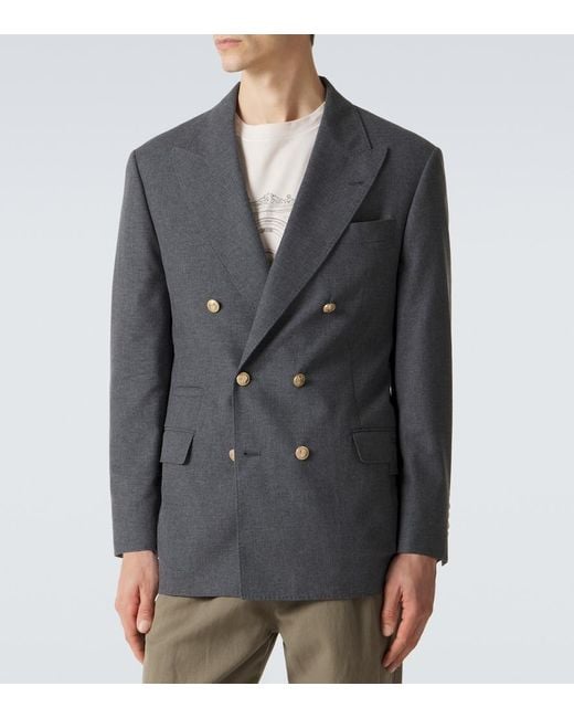 Brunello Cucinelli Blue Wool, Cotton, And Silk Blazer for men