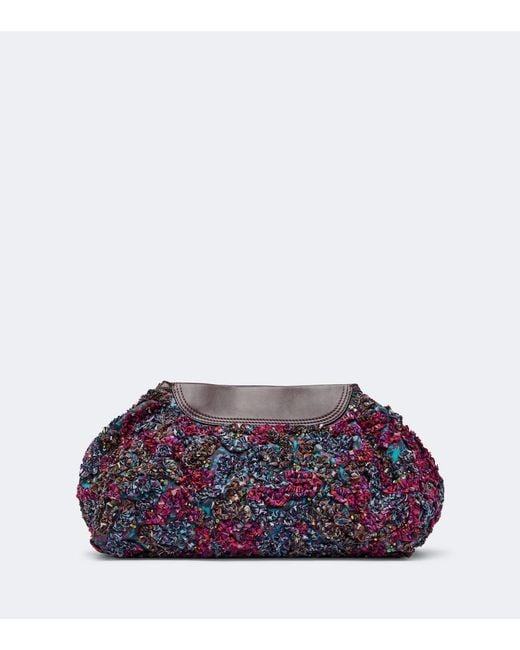 Dries Van Noten Purple Small Embellished Leather-Trimmed Clutch