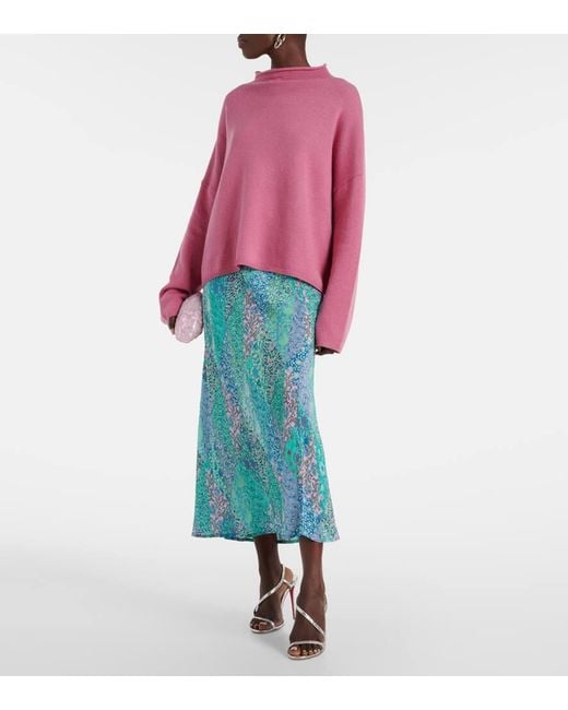 Rixo Blue Ardith Patchwork Silk Midi Skirt