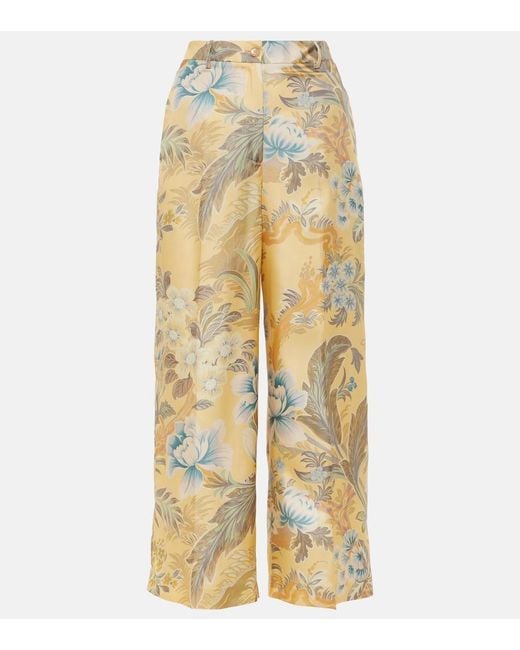 Etro Yellow Printed Silk Wide-Leg Pants