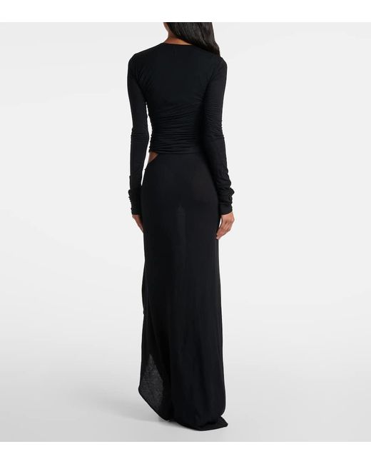 Vestido Largo Drapeado Semitransparente The Attico de color Black