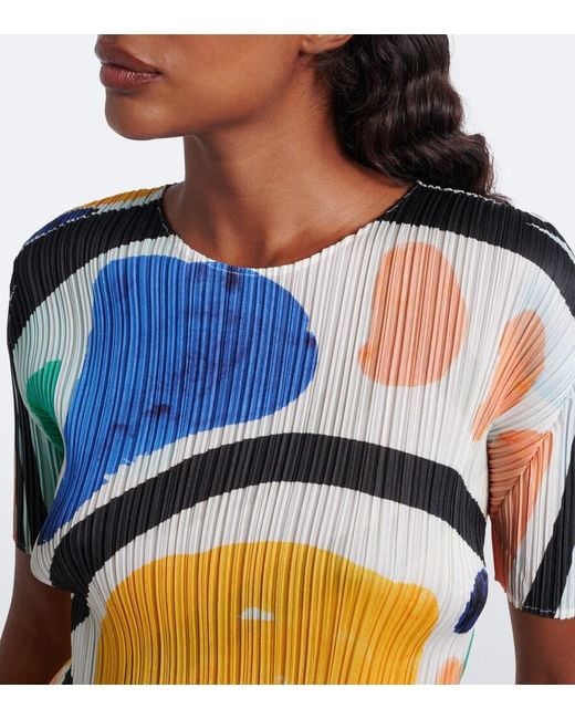 Pleats Please Issey Miyake Blue Roll Pleated Printed Top