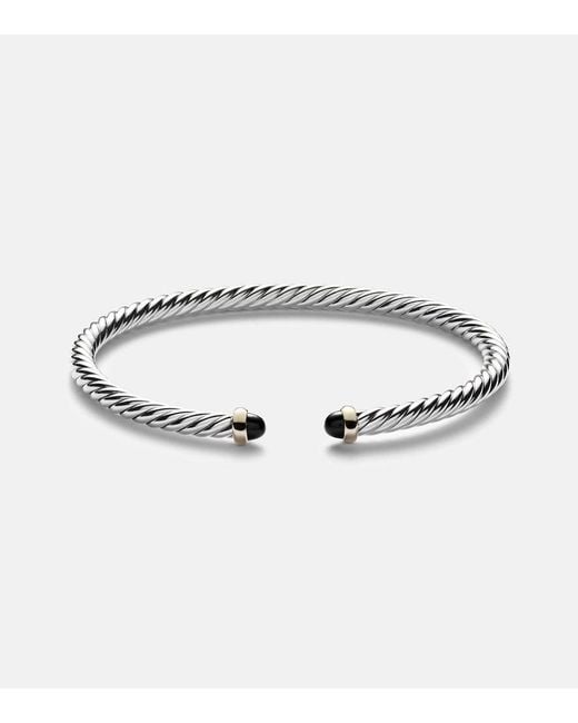 David Yurman Metallic Cable Flex Sterling And 14Kt Cuff Bracelet With Onyxes