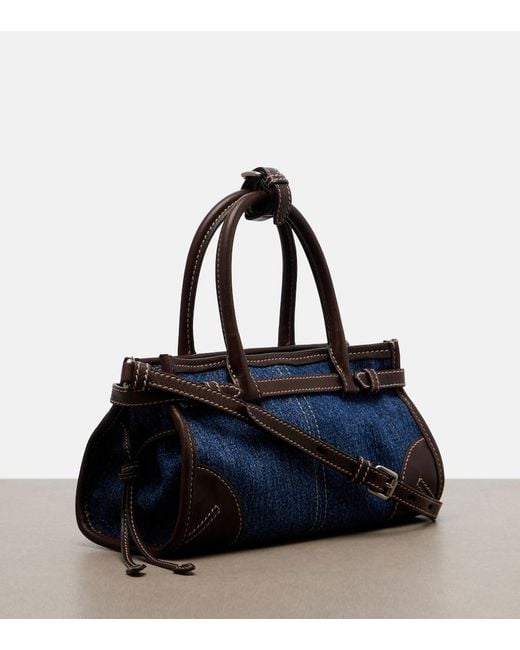 Prada Blue Bonnie Small Denim Top-Handle Bag