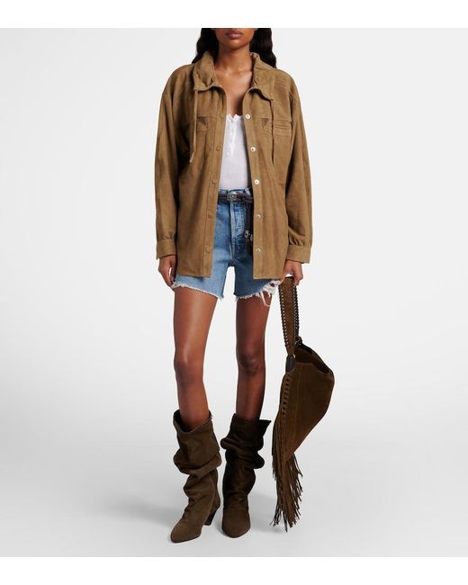 Agolde Blue Parker Long Distressed Denim Shorts