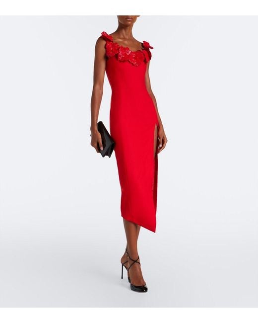 David Koma Red Off-Shoulder Wool-Blend Bustier Dress