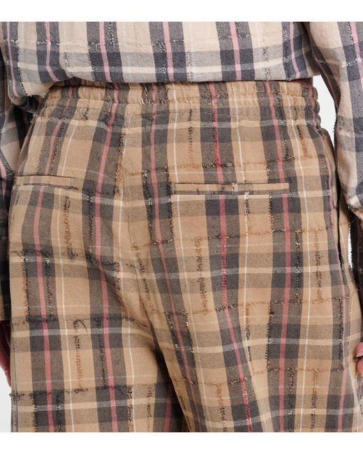 The Attico Natural Checked Cotton Flannel Cargo Pants