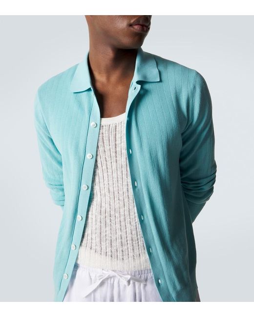 Fedeli Blue Matheus Ribbed-Knit Cotton Cardigan for men