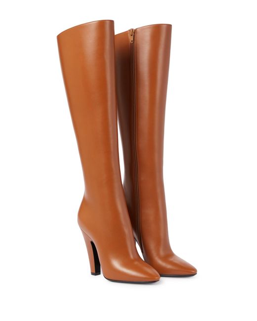 Saint Laurent 68 Leather Knee-high Boots in Brown | Lyst