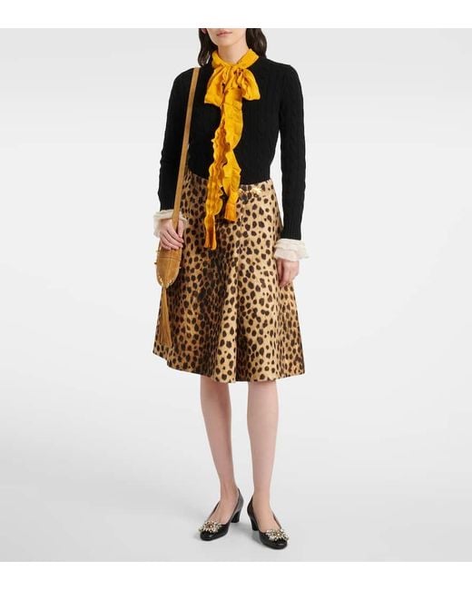 Valentino Natural Leopard-Print Wool Midi Skirt
