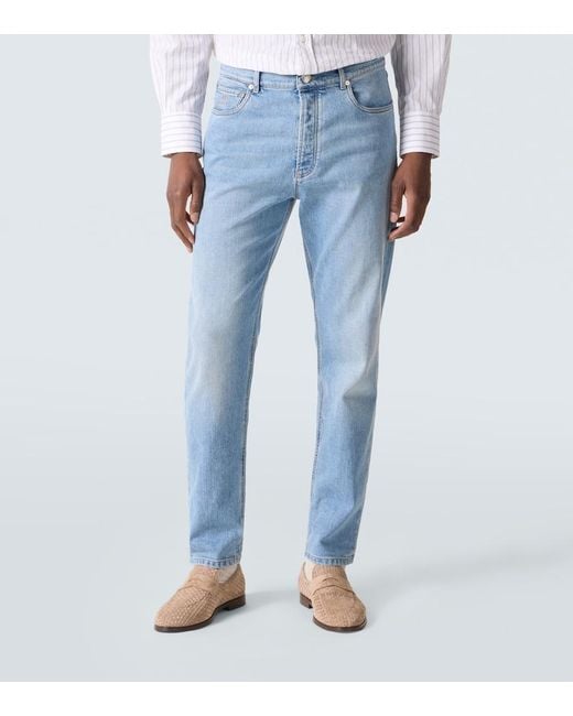 Brunello Cucinelli Blue Mid-Rise Straight Jeans for men