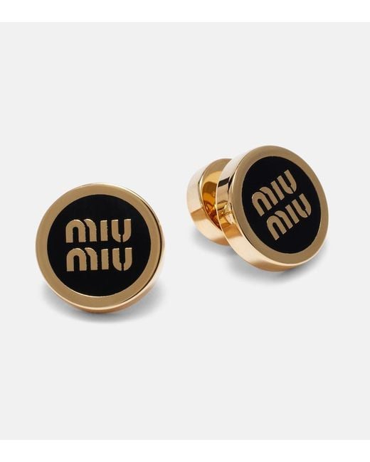 Miu Miu Black Logo Stud Earrings