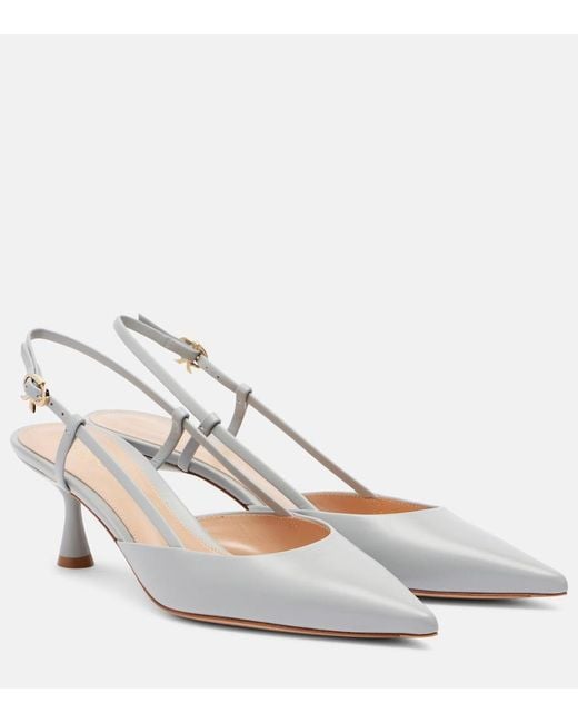 Gianvito Rossi White Ascent 55 Leather Slingback Pumps