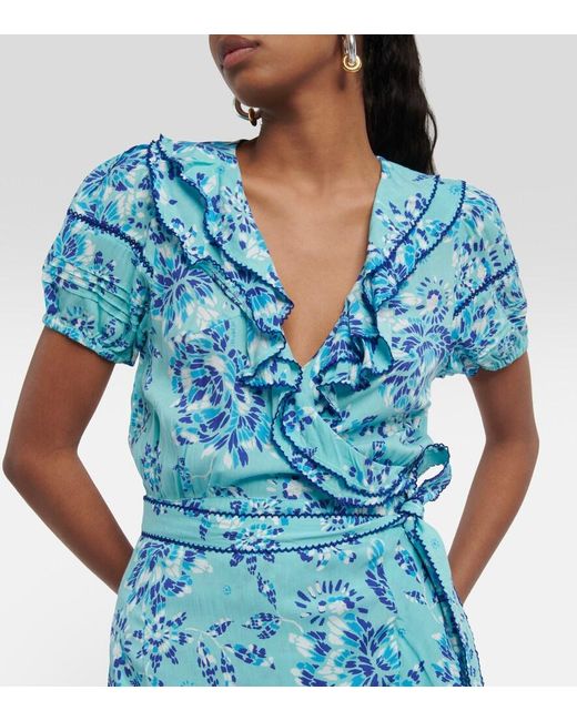 Poupette Blue Aude Printed Wrap Minidress
