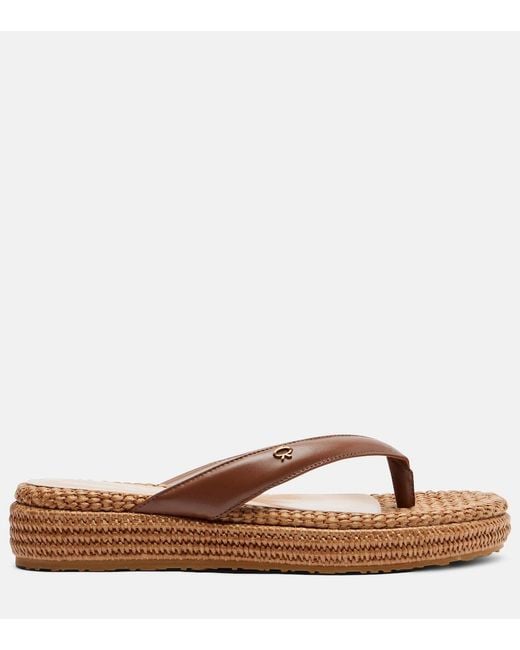 Gianvito Rossi Brown Tahiti Jute-Trimmed Leather Platform Thong Sandals