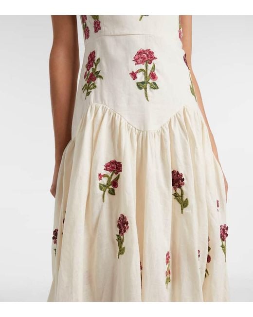 Agua Bendita Natural Siembra Embroidered Linen Maxi Dress