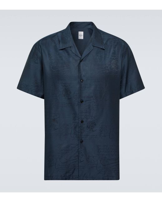 Berluti Blue Printed Silk And Cotton Shirt for men