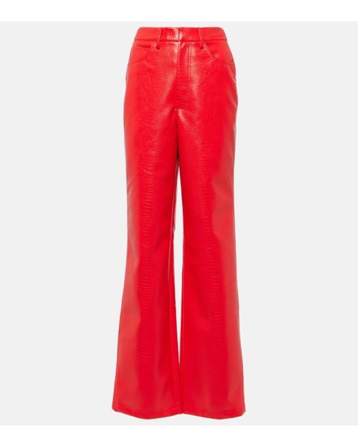 ROTATE BIRGER CHRISTENSEN Red Croc-effect Faux Leather Straight Pants