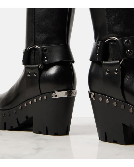 Jimmy Choo Black Verzierte Bikerstiefel Quinn 75 Aus Leder