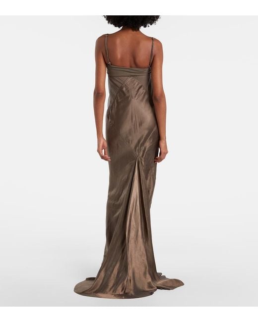 Rick Owens Brown Combo Silk-Trimmed Satin Gown