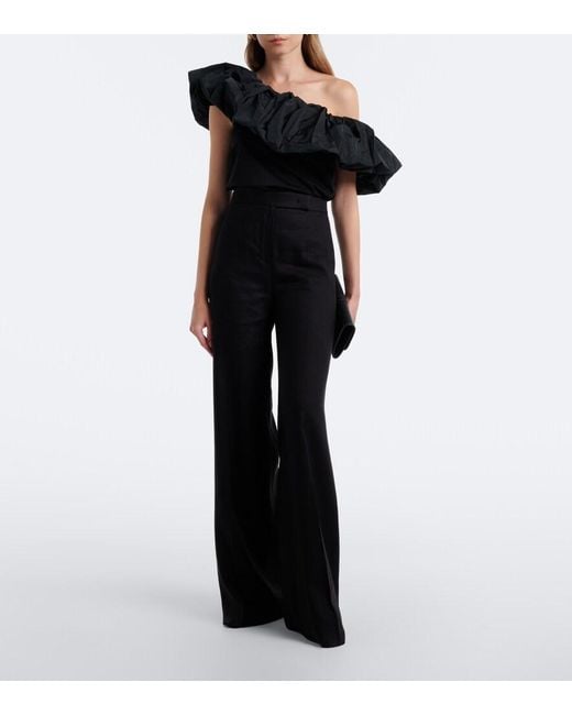Max Mara Black Ruffled Off-Shoulder Cotton Top