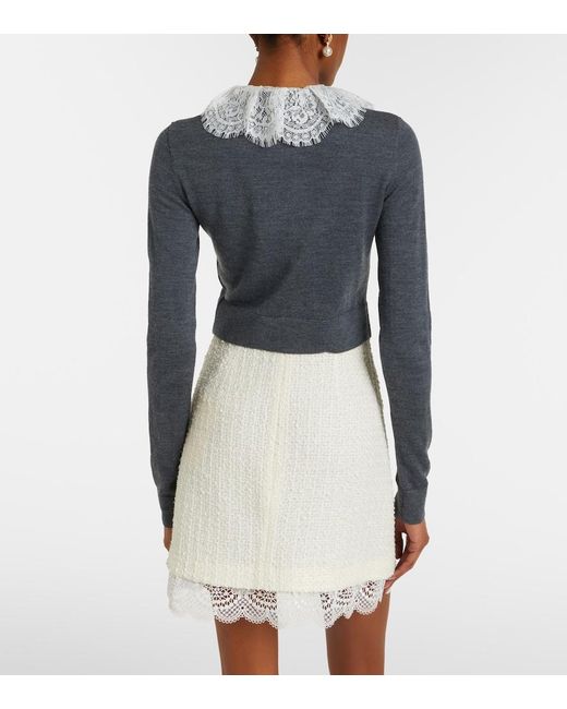 Self-Portrait Blue Lace-Trimmed Wool Cardigan