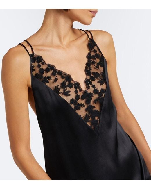 Fendi Black Lace-Trimmed Silk Slip Dress