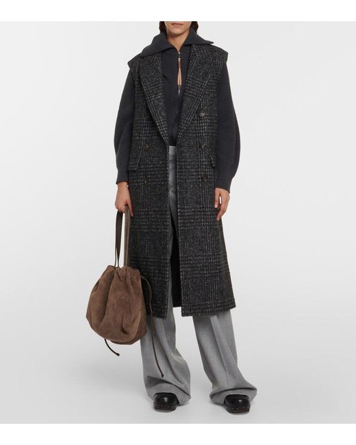 Brunello Cucinelli Black Checked Wool-Blend Coat