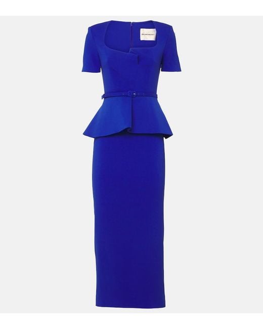 Roland Mouret Blue Peplum Silk And Wool-Blend Midi Dress