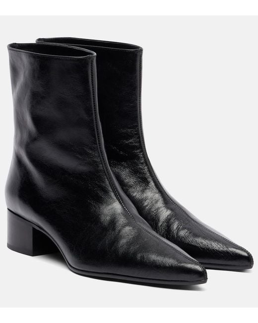 Khaite Black Andee 40 Leather Ankle Boots