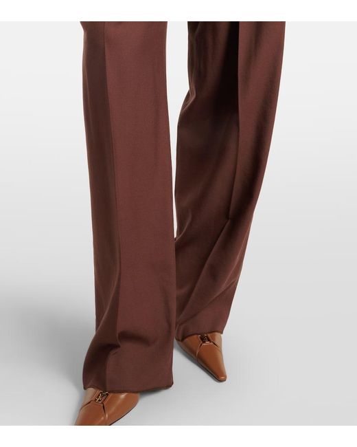 Saint Laurent Brown Pleated Wool Gabardine Wide-Leg Pants