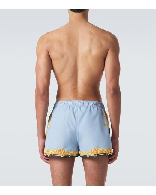 Versace Blue Printed Swim Trunks for men
